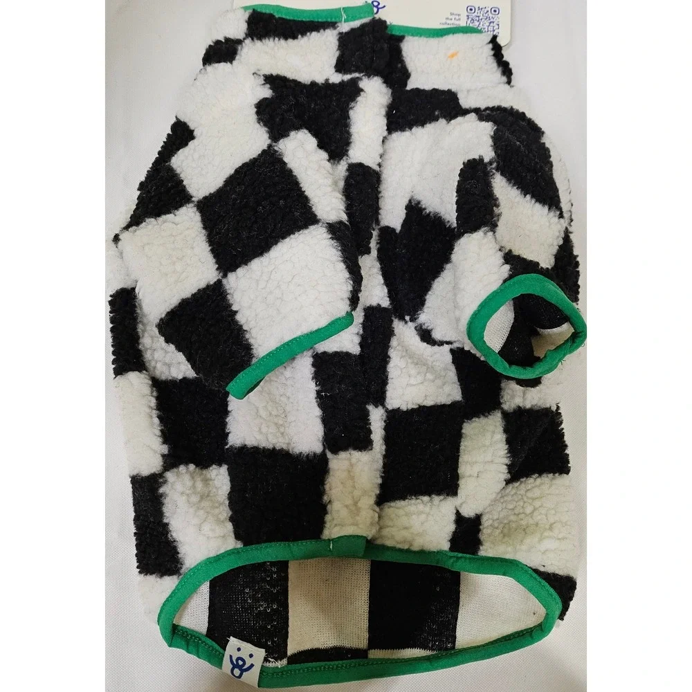 Oodles Dog Apparel Fleece Small Black White Checkered‎ Green Trim 10-18 lbs NEW